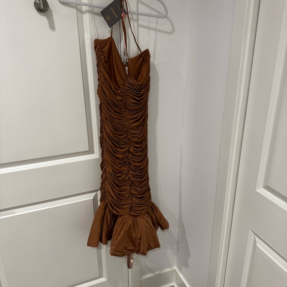 House of CB Tan Ruched Midi Dress - Picture 7 of 7